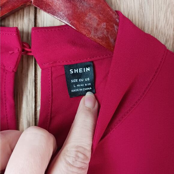 Shein Modest Pleated Red Dress Size Large - Picture 5 of 9